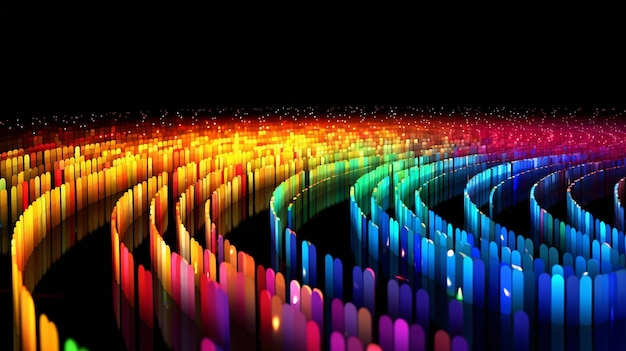 Um papel de parede vibrante exibindo um código de dados colorido com luzes de arco-íris, simbolizando a natureza dinâmica e diversificada da programação.